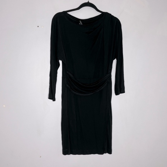 Theory Dresses & Skirts - Theory Size 4 Dress Draped Gathered Knee Length Black Long Sleeve Slinky